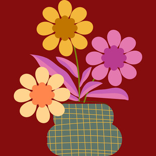 花瓶中的多彩花朵插画