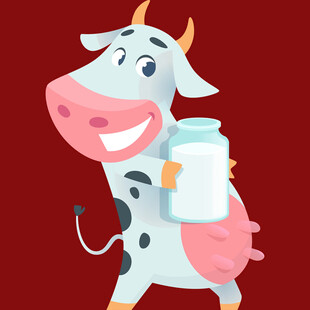 卡通奶牛手持奶瓶很可爱