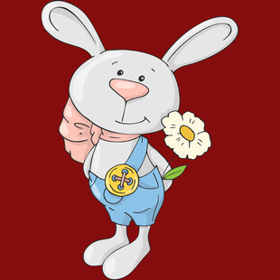 可爱小兔手持鲜花
