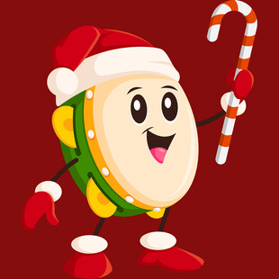 圣诞小鼓人偶手持拐杖糖