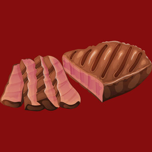 美味牛排与培根切片