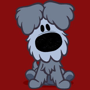 可爱灰毛小狗坐于红背景