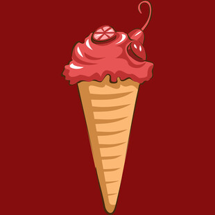 红色背景上的樱桃冰淇淋