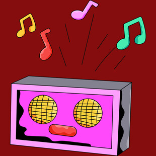 复古卡带录音机与音乐符号