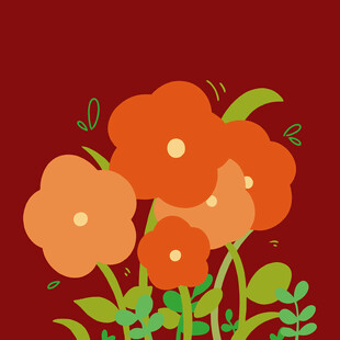 红色花卉插画清新自然