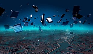 科技碎片悬浮于城市之上