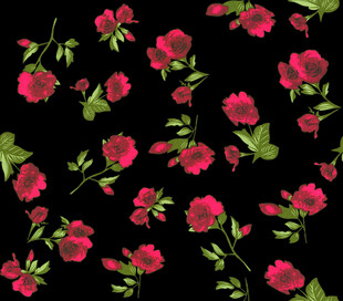 黑色底粉色花卉图案