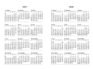 2027年2028年日历模板