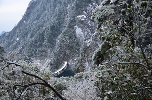 雪覆山林间的山谷美景