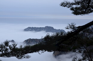 云雾缭绕中的山间景致