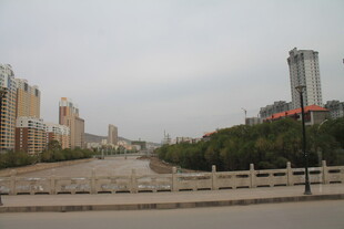 城市道路旁的建筑景观