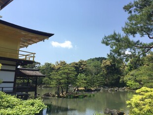 日本日本金阁寺旁的静谧湖景