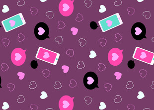 紫色背景的手机爱心图案