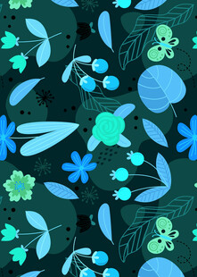 蓝绿花卉图案布料纹理