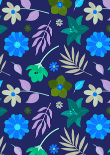 深蓝底多彩花卉图案