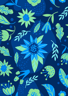 蓝色底清新花卉图案
