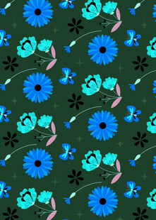 蓝花绿叶图案背景纹理