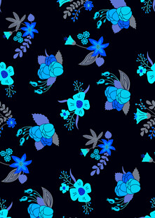 蓝花黑底图案设计素材