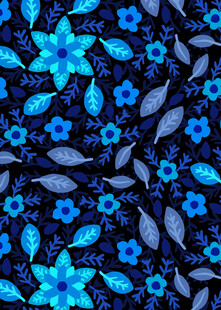 蓝色花卉图案布料纹理