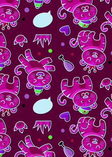 粉色卡通怪物无缝图案