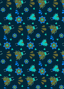 深蓝底多彩花卉图案