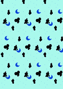 蓝绿背景黑猫月亮图案