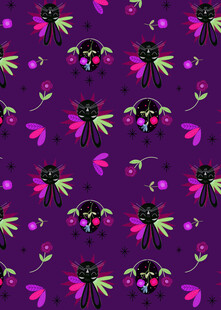 紫色背景蜻蜓花卉图案
