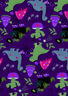 紫色背景卡通恐龙图案