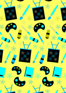 黄色背景的复古游戏元素图案