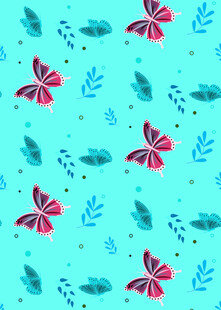 蓝底花卉树叶图案背景