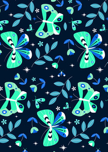 蓝底蝴蝶花卉图案设计