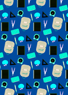 几何与物品图案的蓝色背景