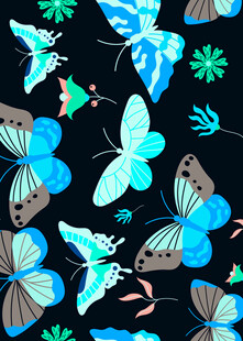 蓝色蝴蝶花卉图案背景
