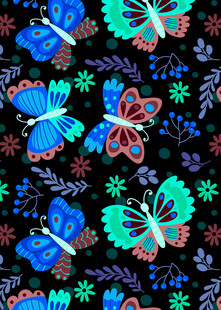 多彩蝴蝶花卉图案背景