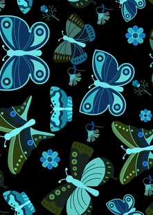 蝴蝶花卉黑色背景图案