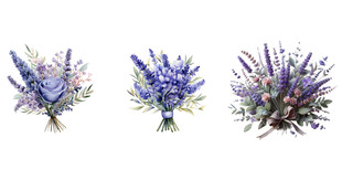 三束紫色花卉插画作品png合集