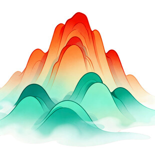 水墨群山色彩斑斓的诗意景