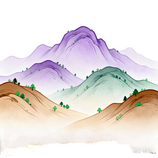 水墨风山川树林场景插画素材