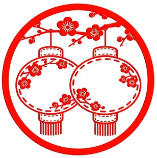 新中式国潮梅花红灯笼纹饰矢量设