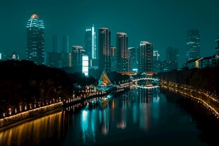 璀璨都市夜景河畔风光