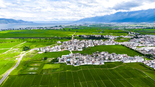 田园村庄与远山美景