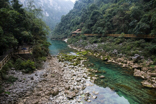 荔波山间清澈溪流 绿意环绕