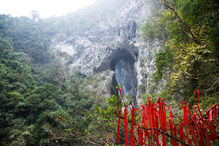 荔波山间奇景 红植伴峭壁