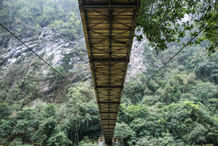 荔波俯瞰山林间的木质吊桥