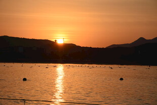 三亚夕阳下的静谧湖面美景