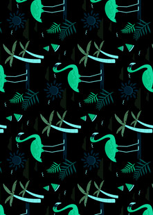黑色背景的绿色飞鸟图案
