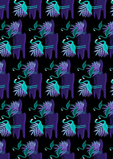 紫色动物花卉图案背景