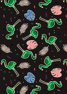 火烈鸟与绿植图案背景