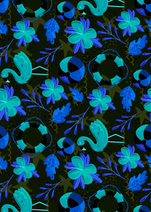 蓝绿花卉图案背景纹理