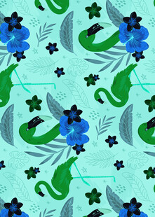 蓝绿花卉植物无缝图案